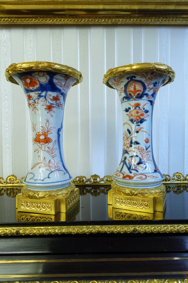 Paire De Vases En Porcelaine à Décor Imari Et Monture En Bronze Doré, Fin XVIIIème-photo-3