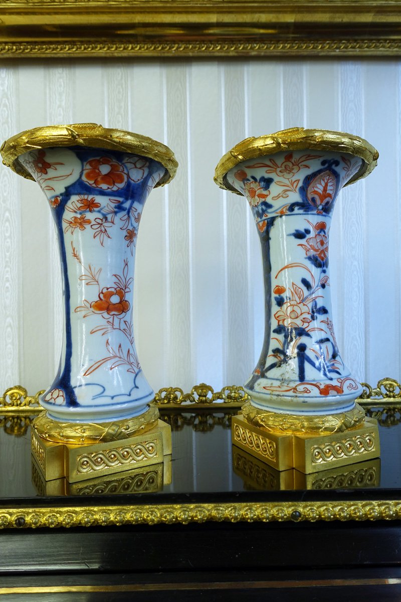 Paire De Vases En Porcelaine à Décor Imari Et Monture En Bronze Doré, Fin XVIIIème-photo-4