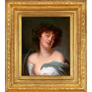 Follower Of Jacques-antoine Vallin - Portrait Of A Bacchante - 19th Century