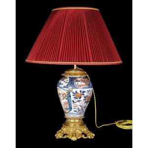 Porcelain Lamp With Imari Decor And Gilt Bronze Frame, XIXth