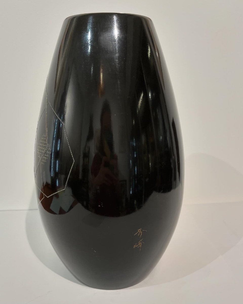 Large Japanese Vase In Black Bronze Zogan - Japan-photo-2