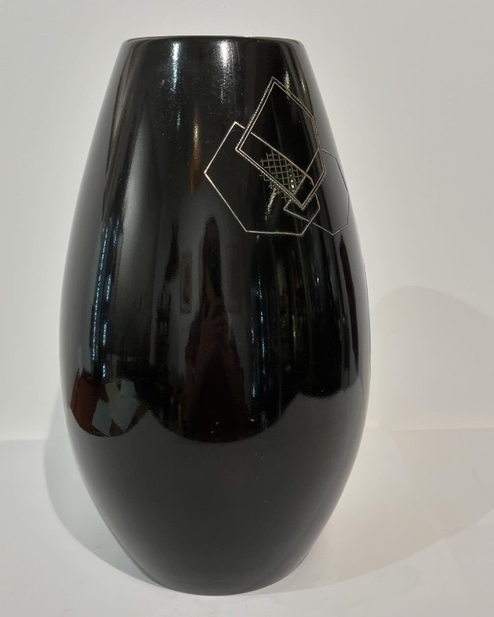 Large Japanese Vase In Black Bronze Zogan - Japan-photo-3