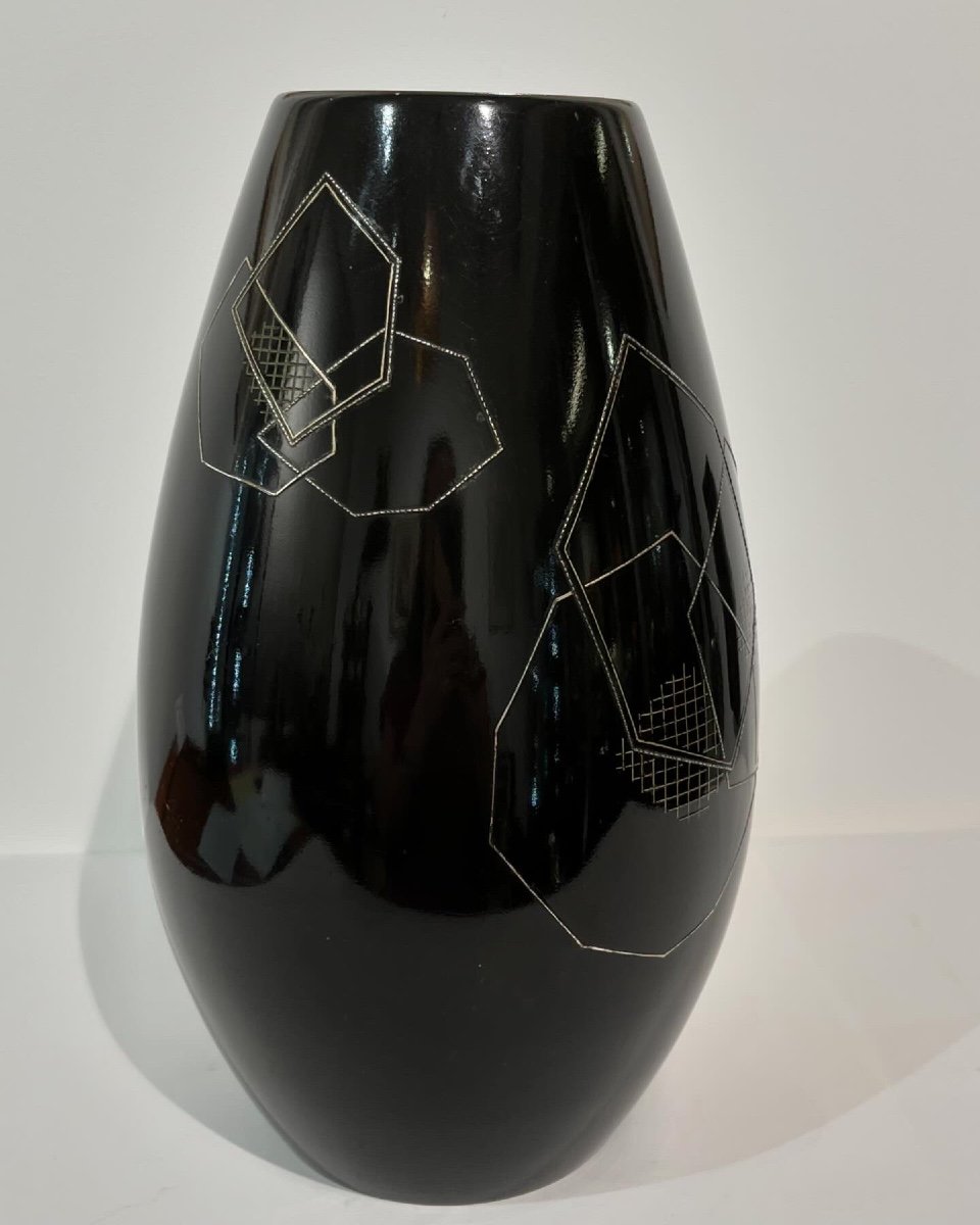 Large Japanese Vase In Black Bronze Zogan - Japan-photo-5