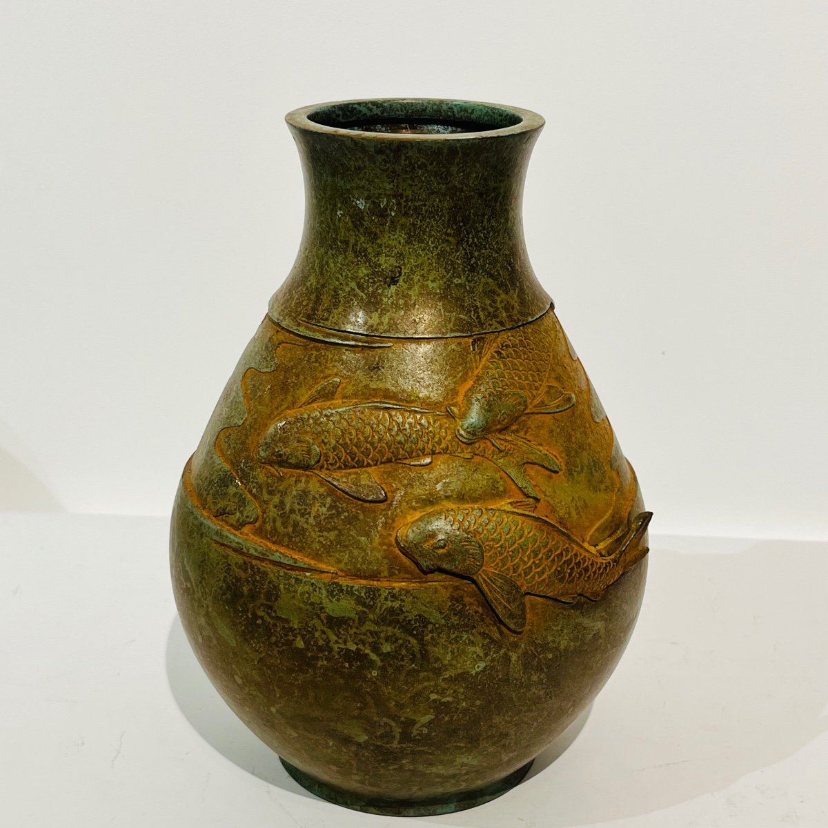 Vase En Bronze Japonaise Carpes Koi - Japon-photo-3