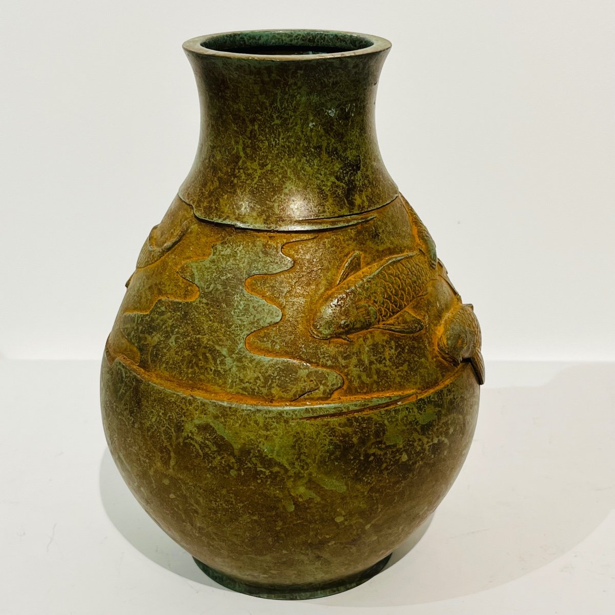 Vase En Bronze Japonaise Carpes Koi - Japon-photo-4