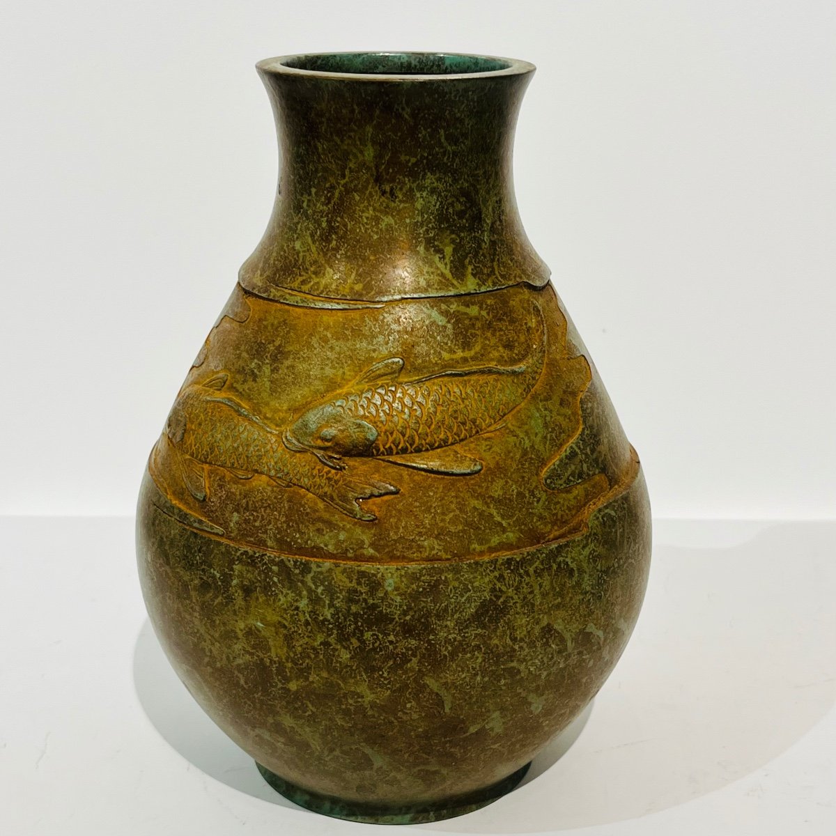 Vase En Bronze Japonaise Carpes Koi - Japon-photo-2