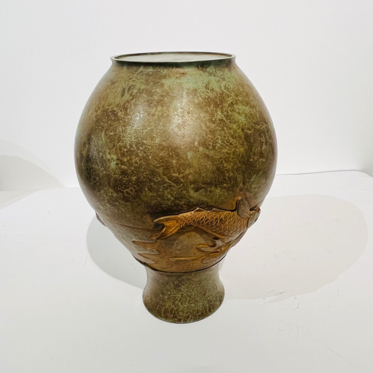 Vase En Bronze Japonaise Carpes Koi - Japon-photo-5