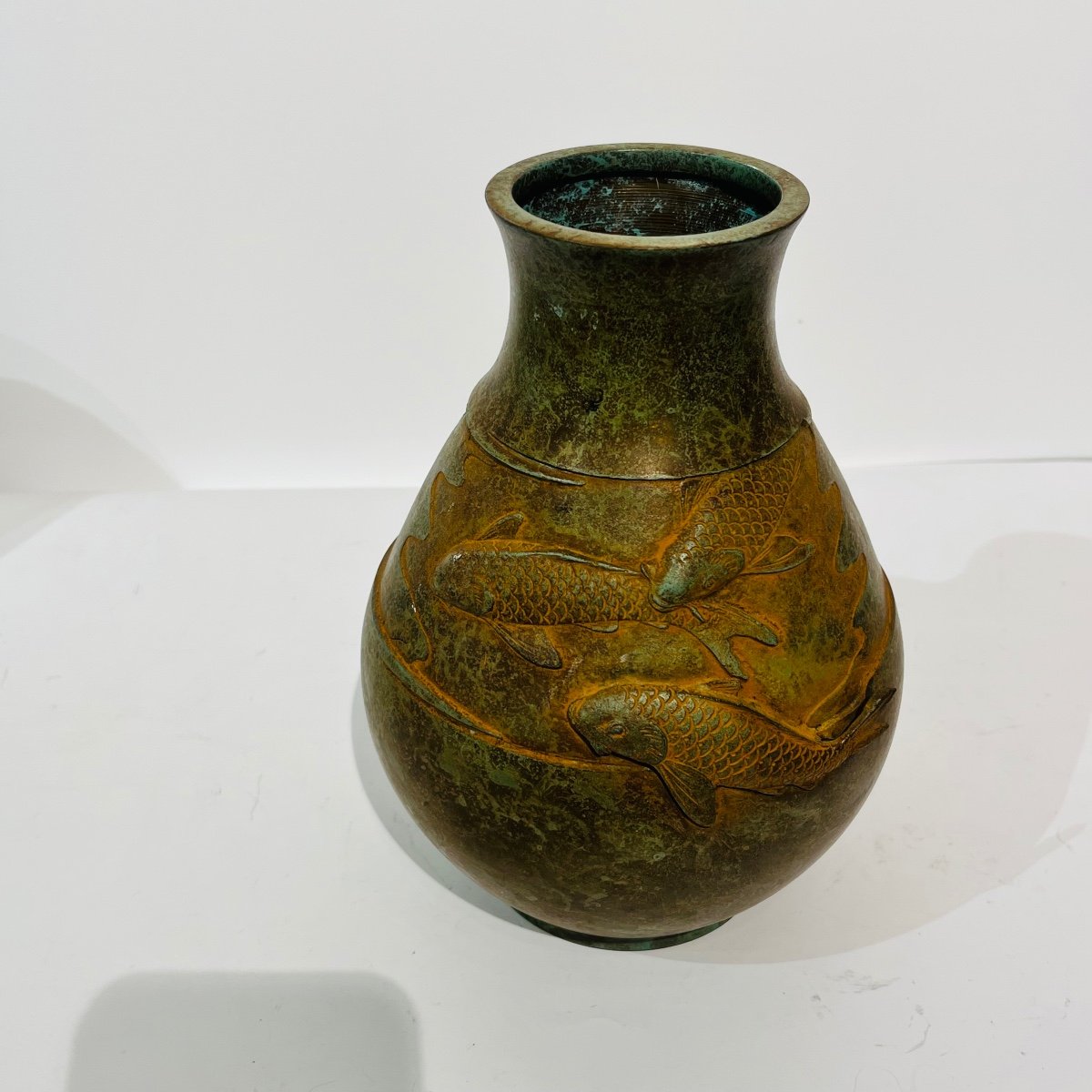 Vase En Bronze Japonaise Carpes Koi - Japon-photo-6