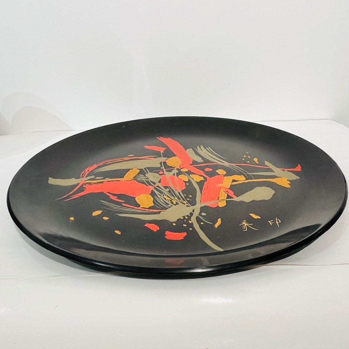 Large Japanese Calligraphed Lacquered Plate - Japan-photo-2