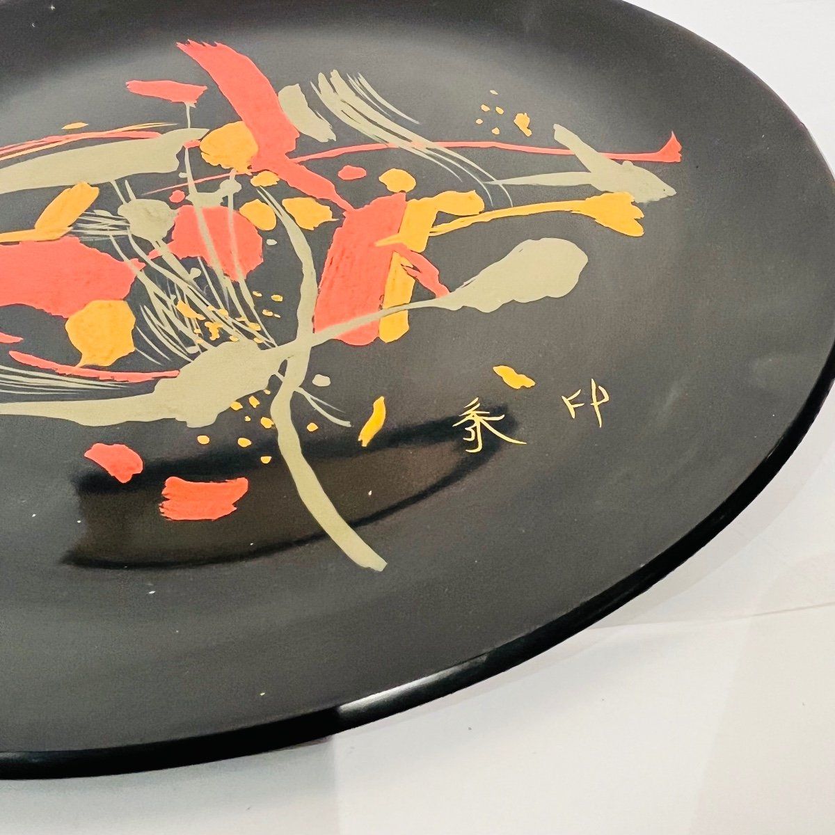 Large Japanese Calligraphed Lacquered Plate - Japan-photo-3