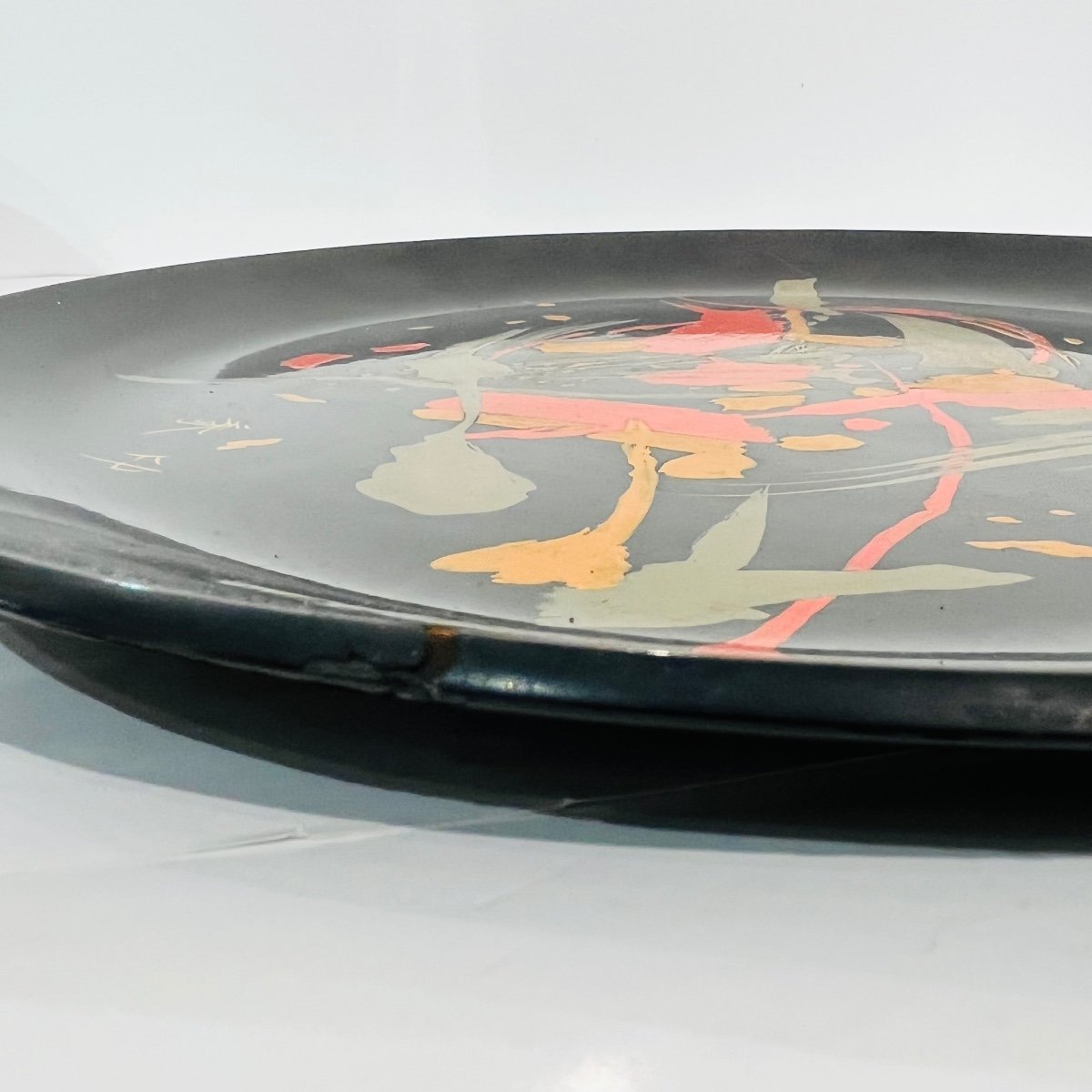 Large Japanese Calligraphed Lacquered Plate - Japan-photo-2