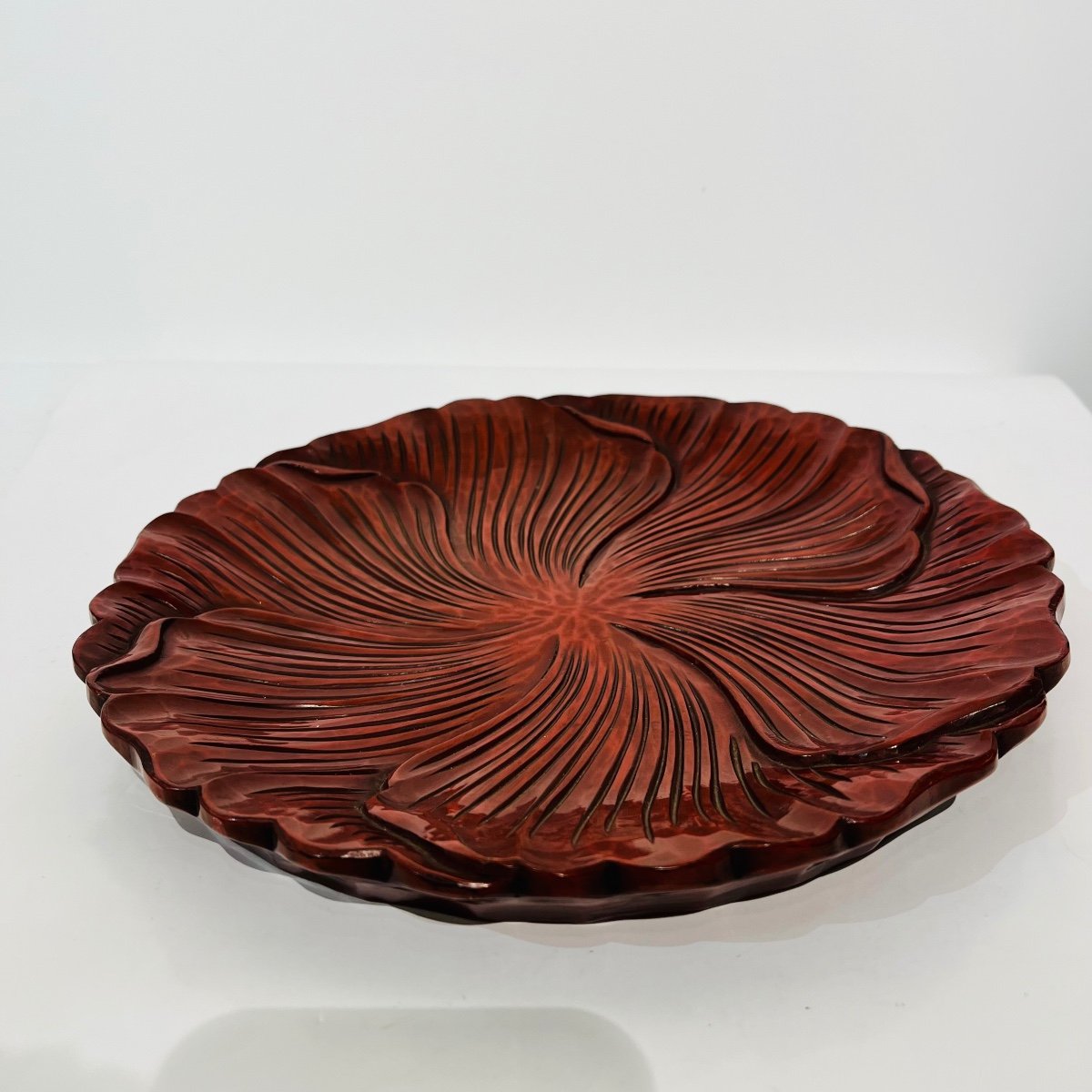 Japanese Lacquered Plate Flower In Kamakura Lacquer - Japan-photo-3