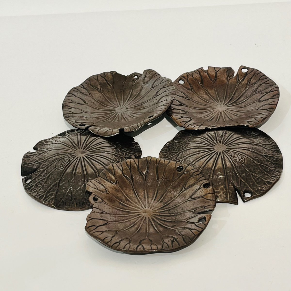 Set Of 5 Small Japanese Lotus Plates - Japan-photo-7