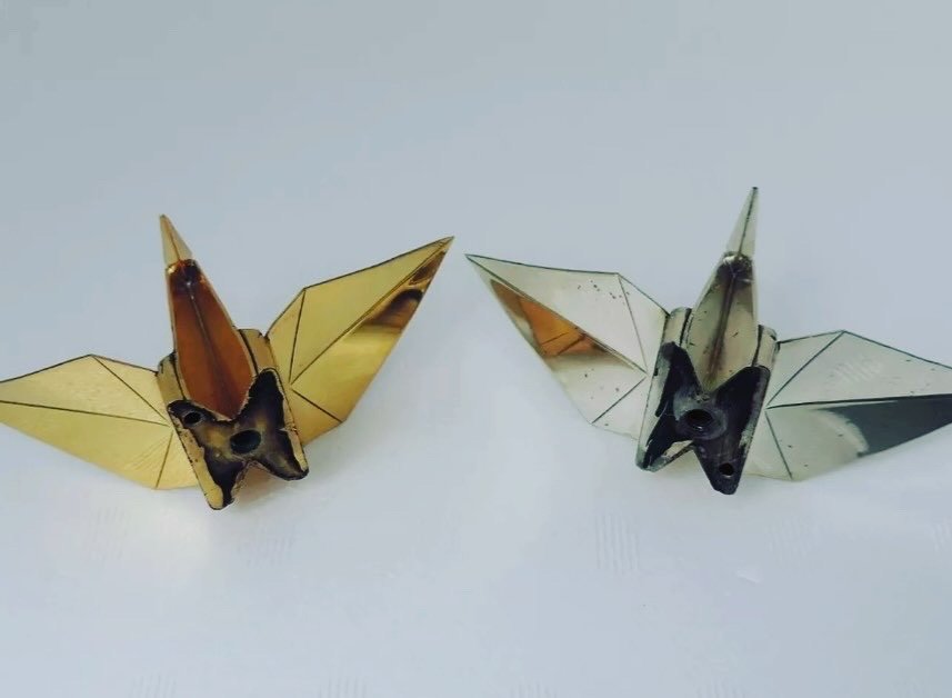 Paire De Grues Origami Japonaises Argent Et Vermeil - Japon-photo-4