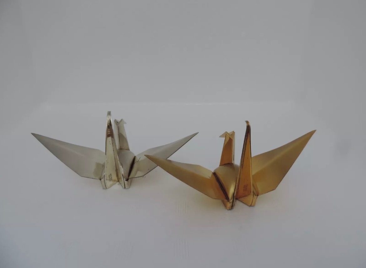 Paire De Grues Origami Japonaises Argent Et Vermeil - Japon-photo-5