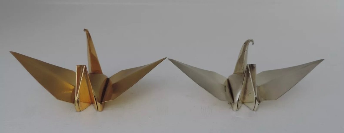 Paire De Grues Origami Japonaises Argent Et Vermeil - Japon-photo-6