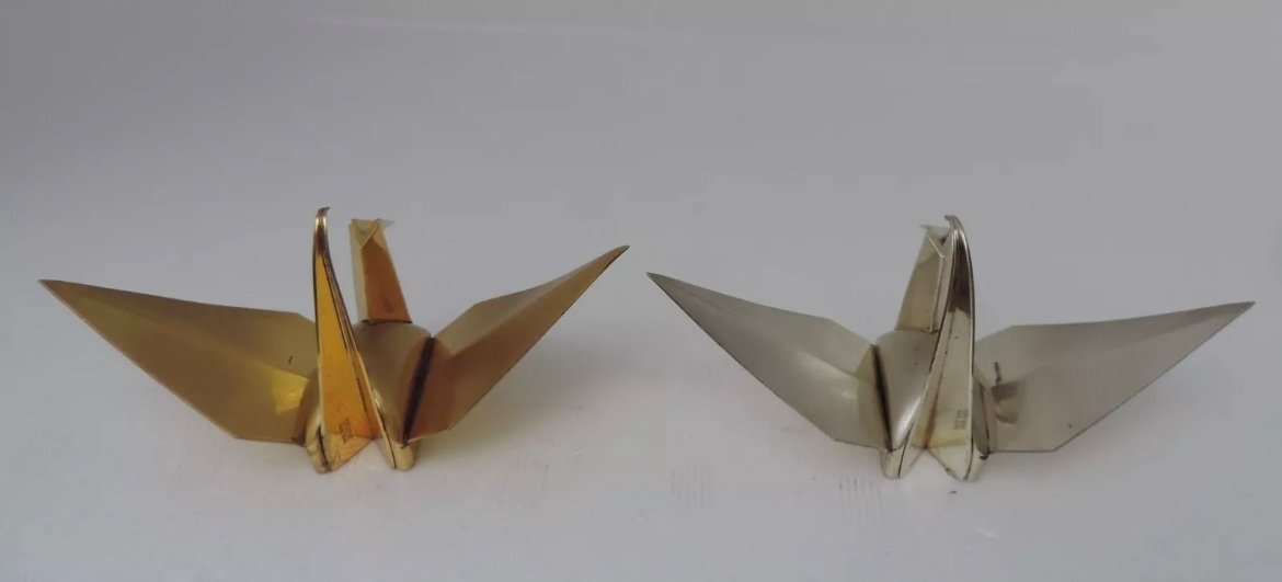 Paire De Grues Origami Japonaises Argent Et Vermeil - Japon-photo-7