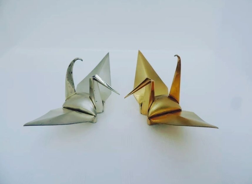 Paire De Grues Origami Japonaises Argent Et Vermeil - Japon