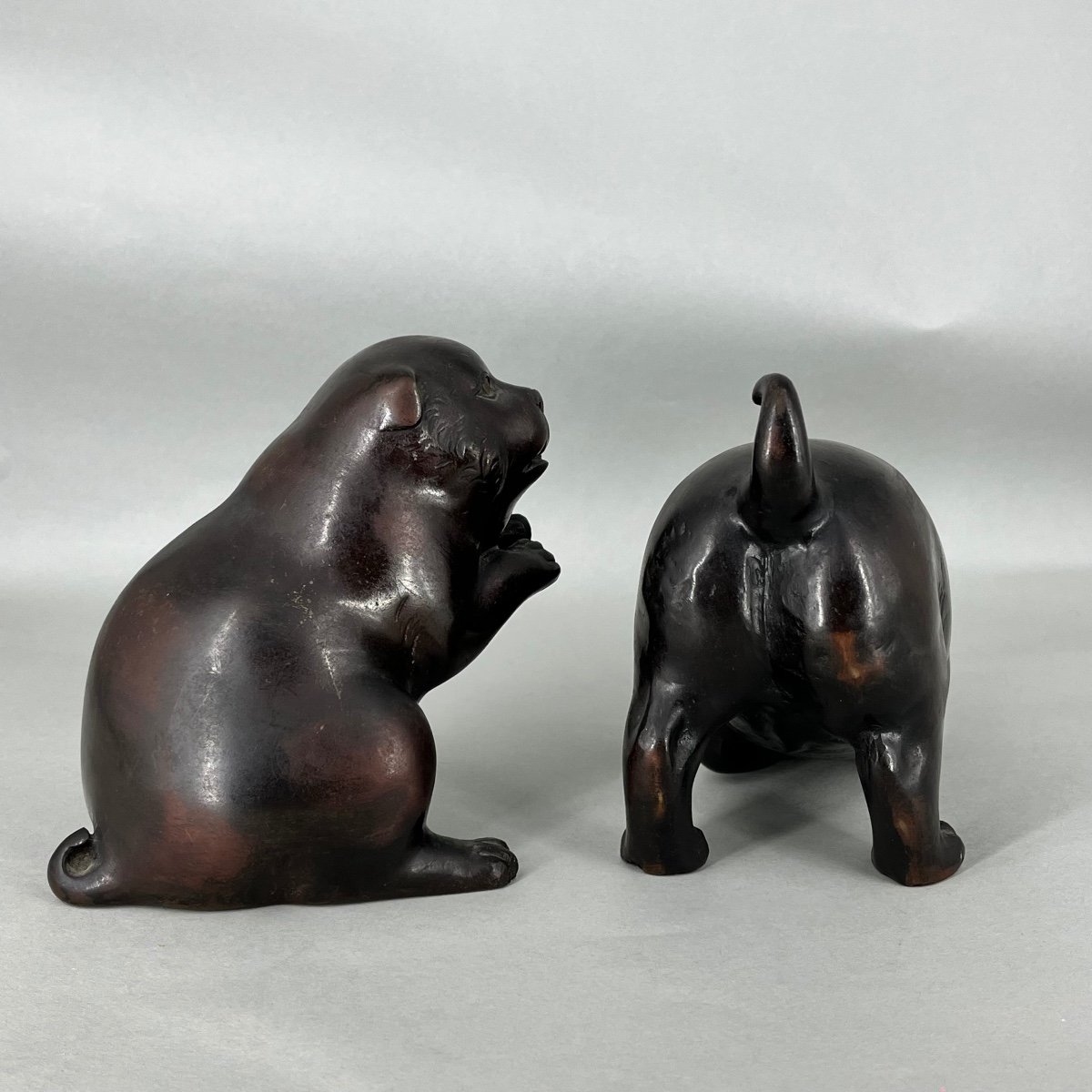 Okimono Chiots Japonais En Bronze - Japon -photo-3