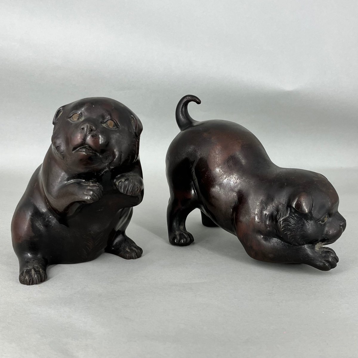 Okimono Chiots Japonais En Bronze - Japon -photo-4