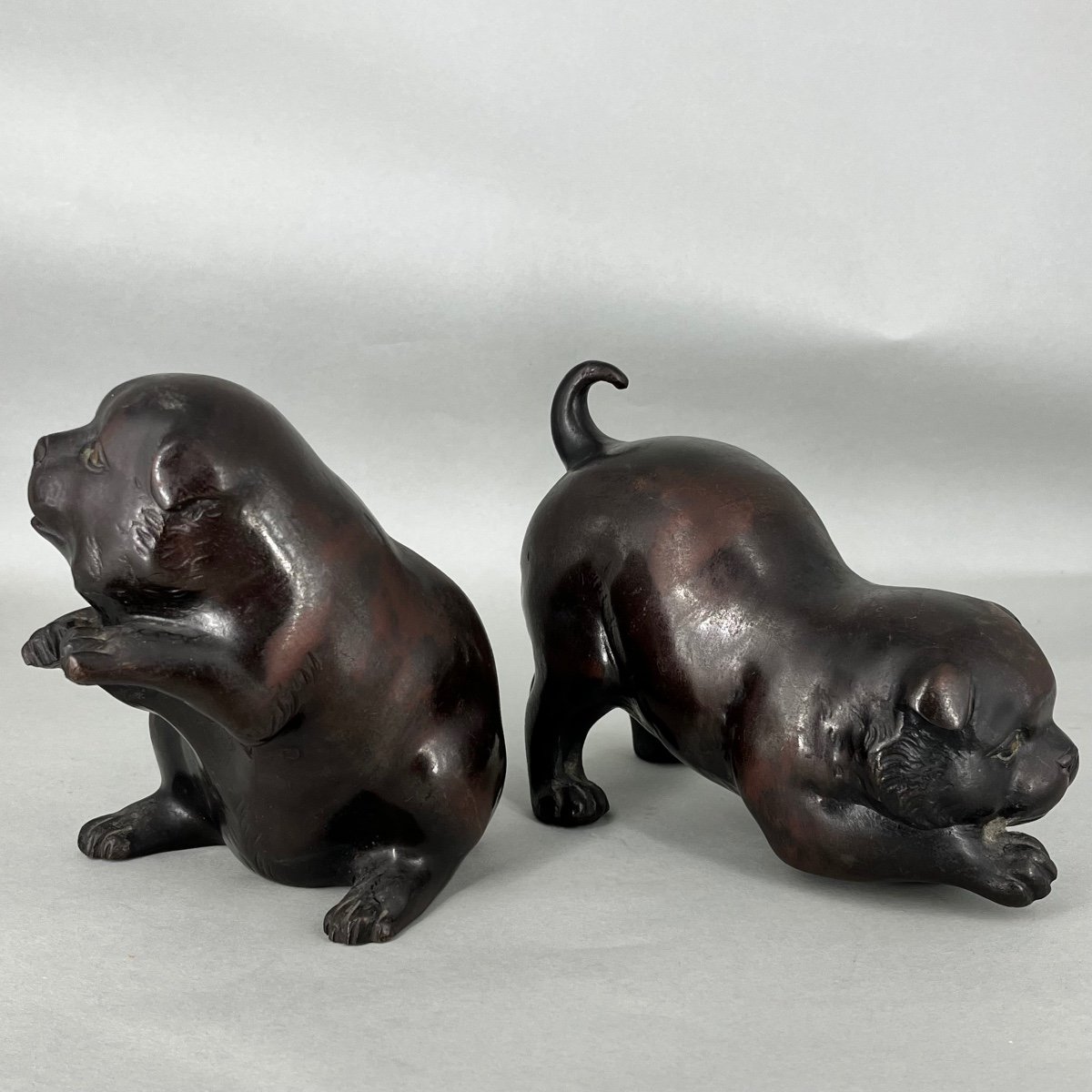 Okimono Chiots Japonais En Bronze - Japon -photo-8