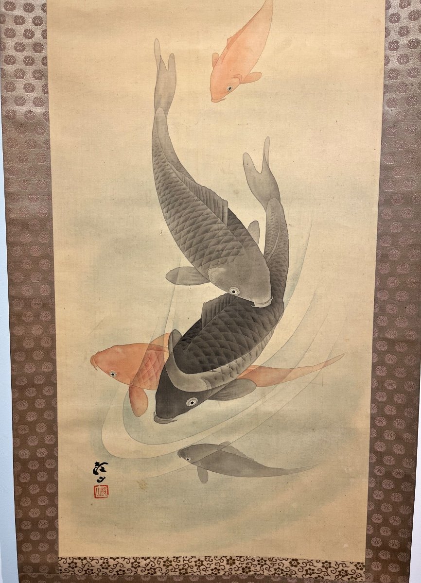 Kakejiku Peinture Japonaise Carpes Koi - Japon 