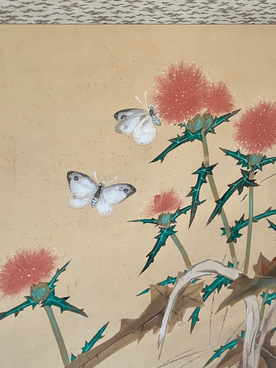 Kakejiku Peinture Japonaise Chardon Et Papillons - Japon -photo-2