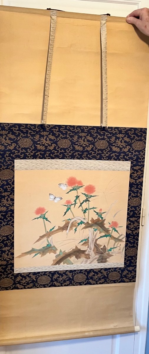 Kakejiku Peinture Japonaise Chardon Et Papillons - Japon -photo-1