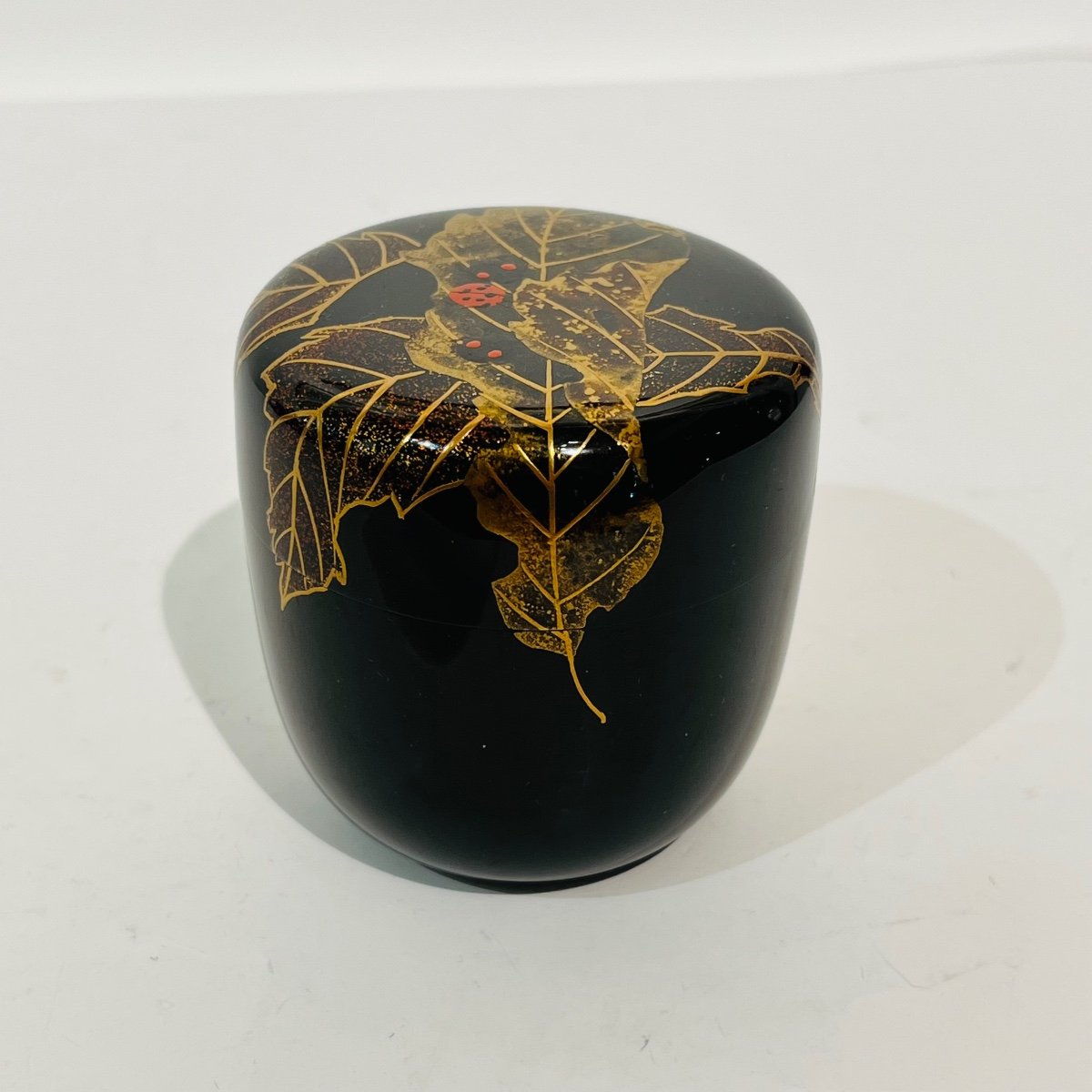 Natsume Japanese Lacquer Tea Caddy Ladybugs And Leaves - Japan-photo-2