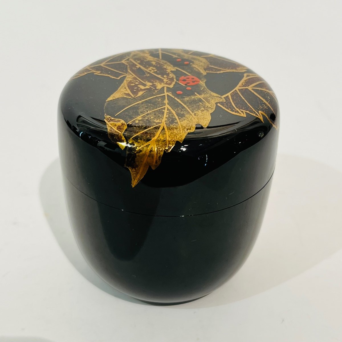 Natsume Japanese Lacquer Tea Caddy Ladybugs And Leaves - Japan-photo-5