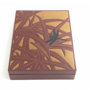 Boîte Japonaise Pour Calligraphie En Bois Laqué Bambou Et Libellule - Japon