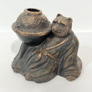 Japanese Tanuki And Chagama Ceramic Okimono - Japan