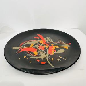 Grande Assiette Laquée Japonaise Calligraphiée - Japon