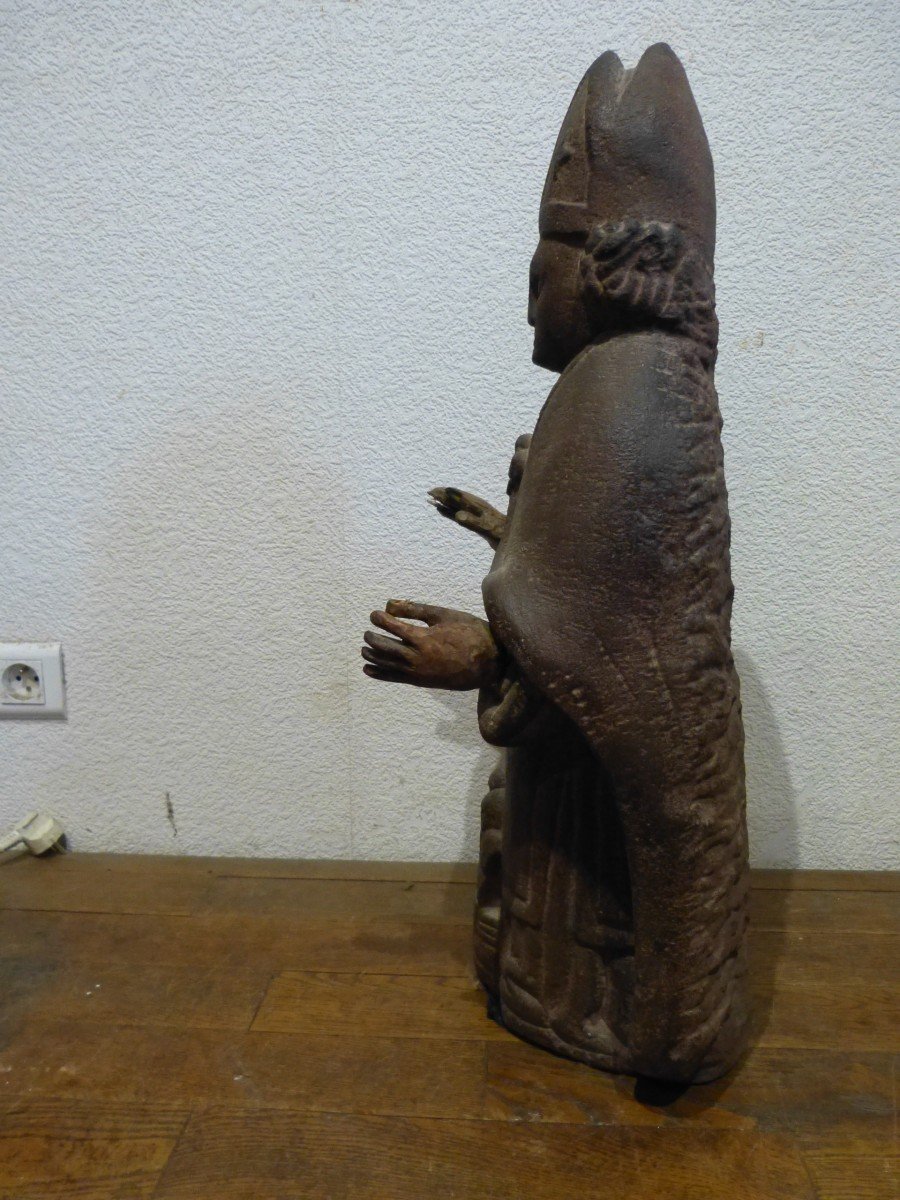 Saint Nicolas Statue In Sandstone From The Vosges 17th, 65 Cm-photo-4