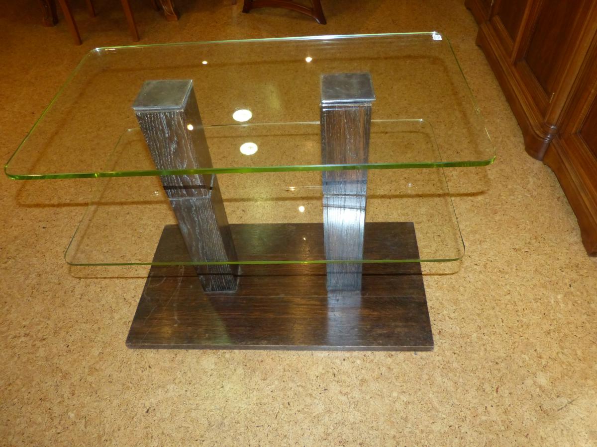 Modernist Coffee Table Limed Oak And Glass-photo-4