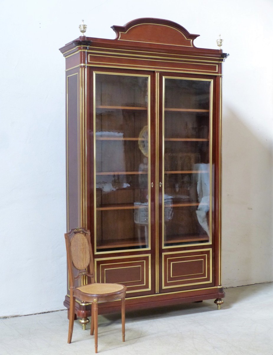 Large Louis XVI Library In Mahogany And Bronzes H 277 Cm, XIXth