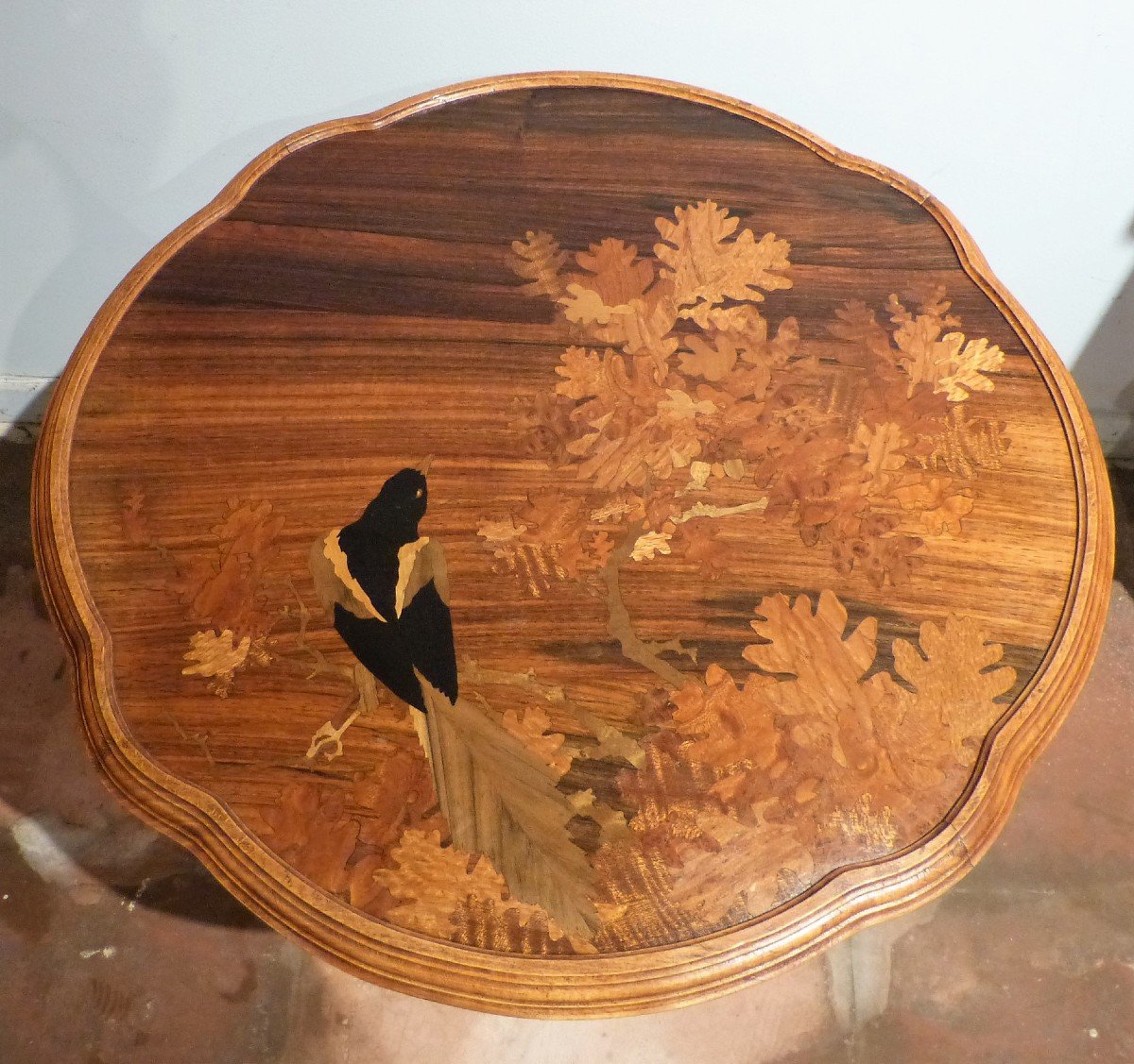 Emile Gallé, Art Nouveau Coffee Table - The Magpie In The Oak-photo-2