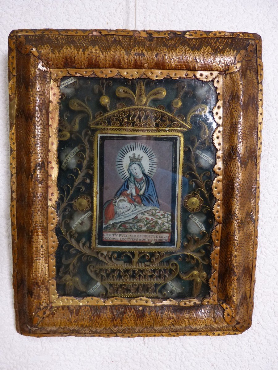 Reliquary Paperolles Straw Marquetry Frames 18th-photo-2
