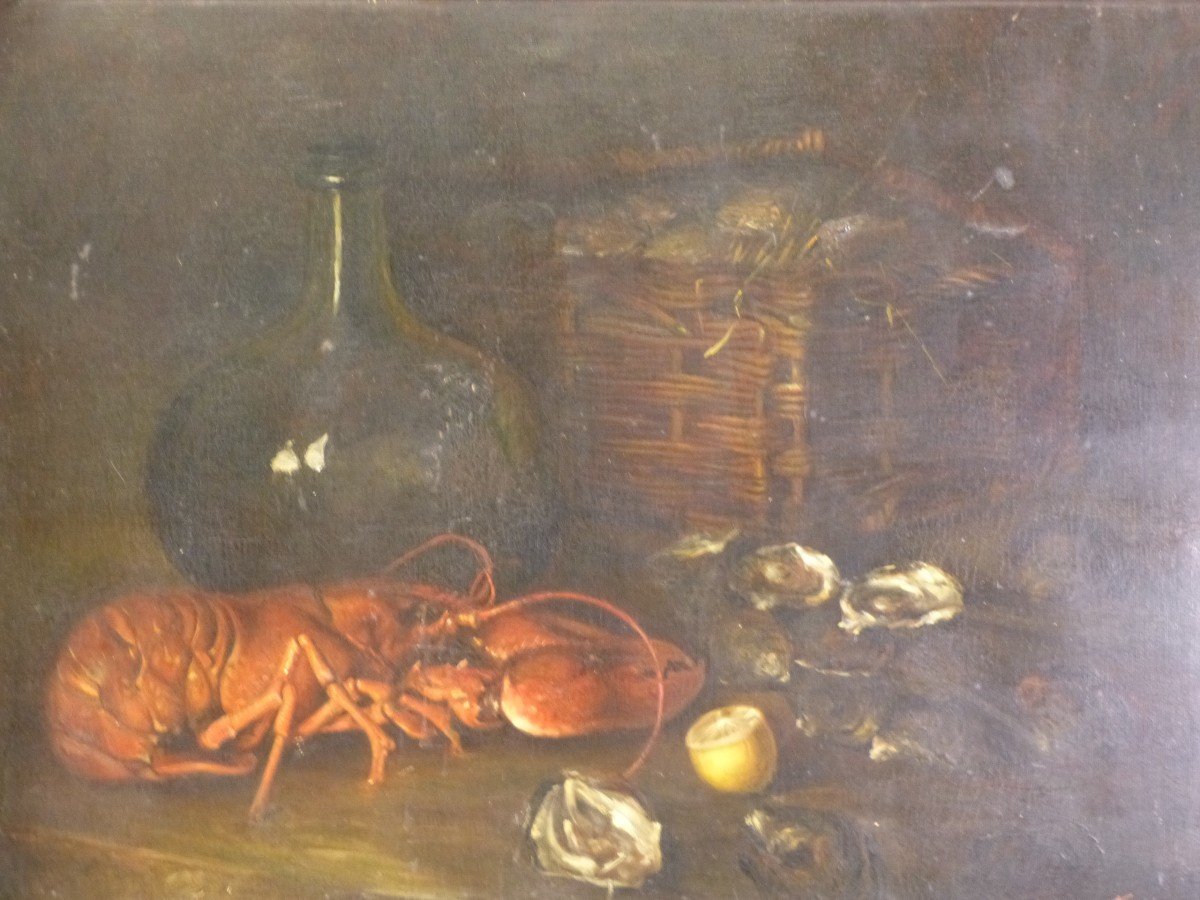 Still Life With Lobster Oysters Seafood Signed-photo-2