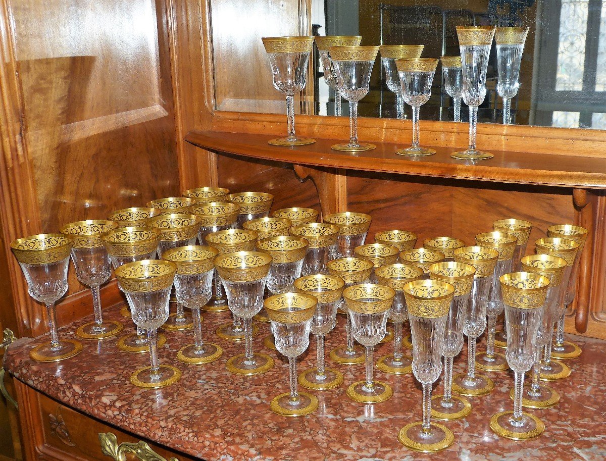 Saint Louis Thistle Golden Crystal Glass Service 40 Pieces