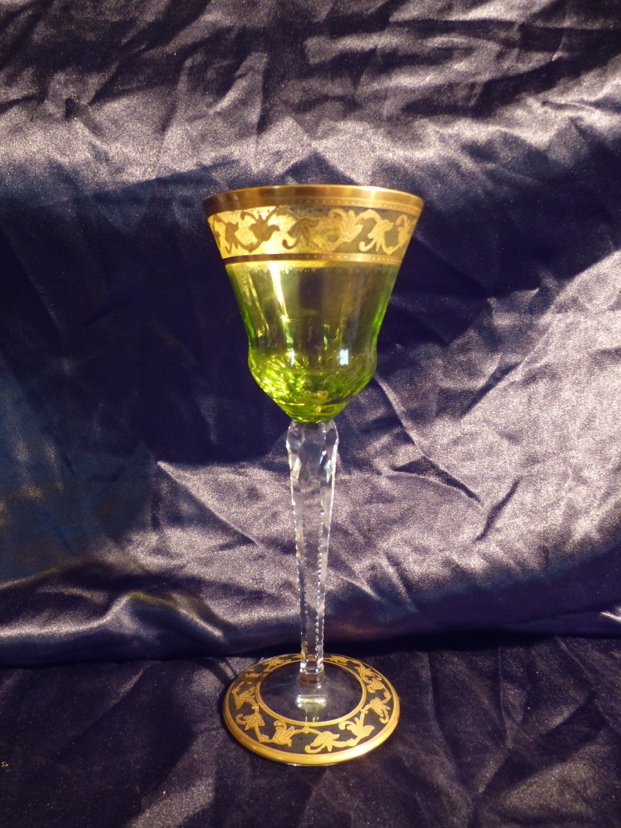 Saint Louis Cristal De Couleur Callot Or 8 Verres Roemer Dlg Thistle-photo-3