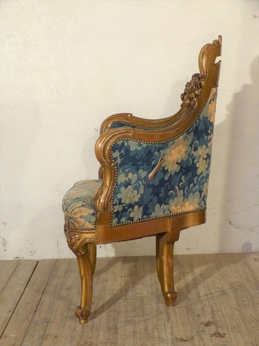 Fauteuil d'Angle Doré Tapisserie Aubusson Louis XV Napoléon III-photo-3