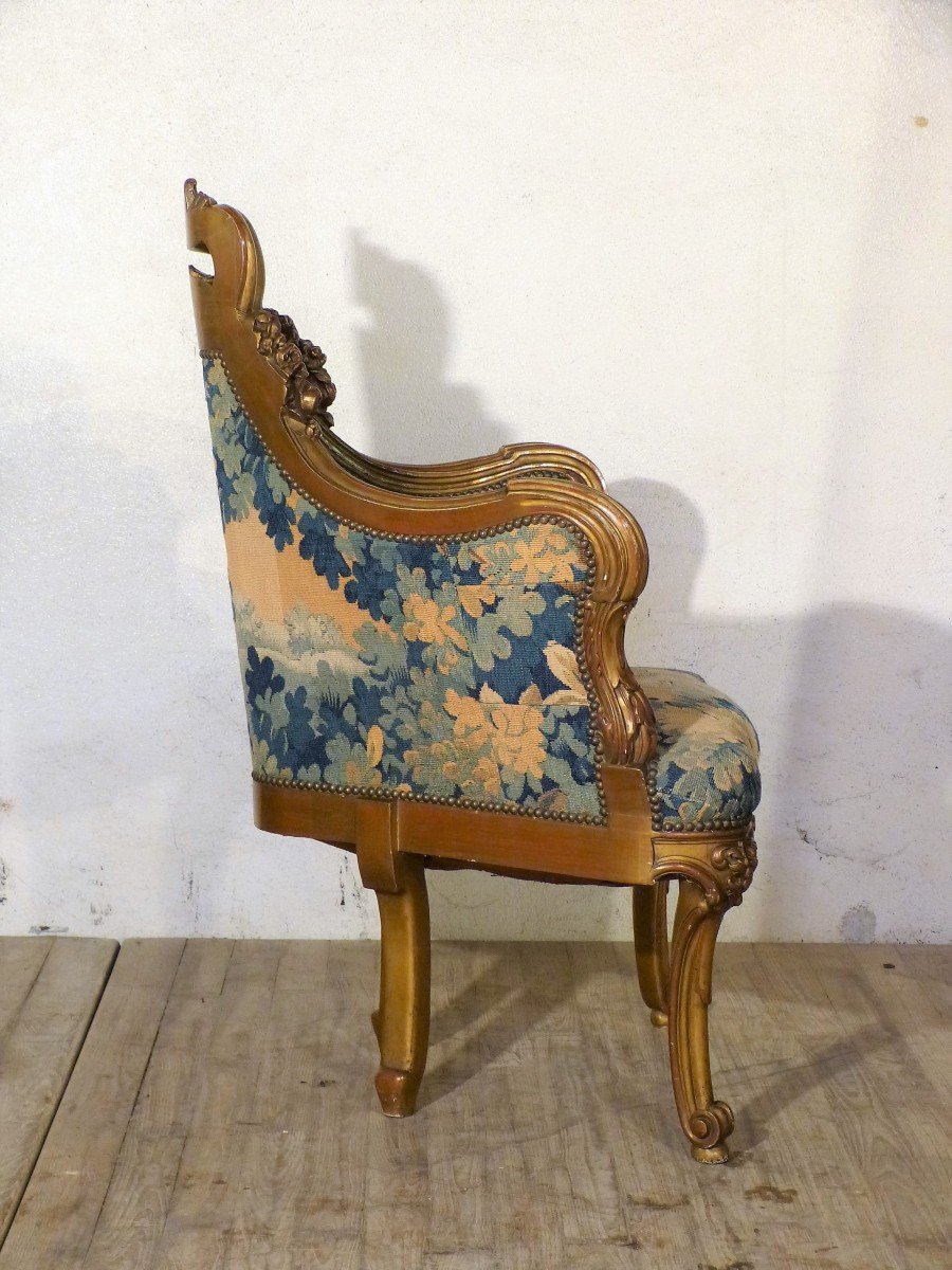 Fauteuil d'Angle Doré Tapisserie Aubusson Louis XV Napoléon III-photo-1