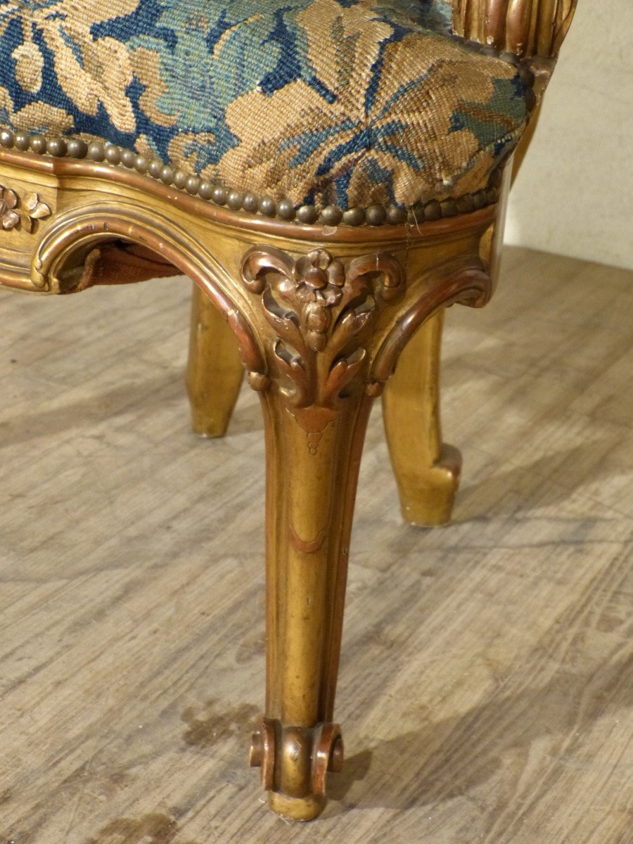 Fauteuil d'Angle Doré Tapisserie Aubusson Louis XV Napoléon III-photo-4