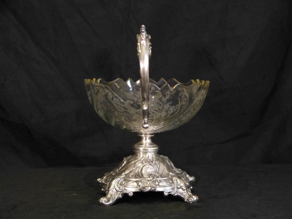 Engraved Crystal Cup And Silver Table Center Napoleon III-photo-2