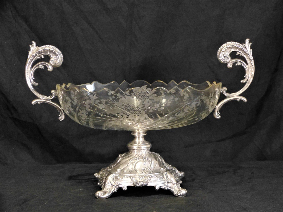 Engraved Crystal Cup And Silver Table Center Napoleon III-photo-3