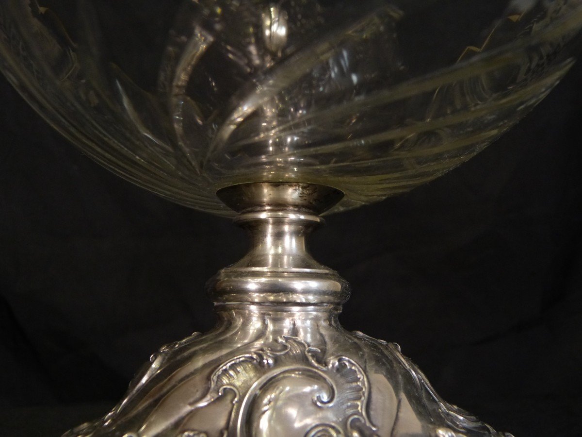 Engraved Crystal Cup And Silver Table Center Napoleon III-photo-2