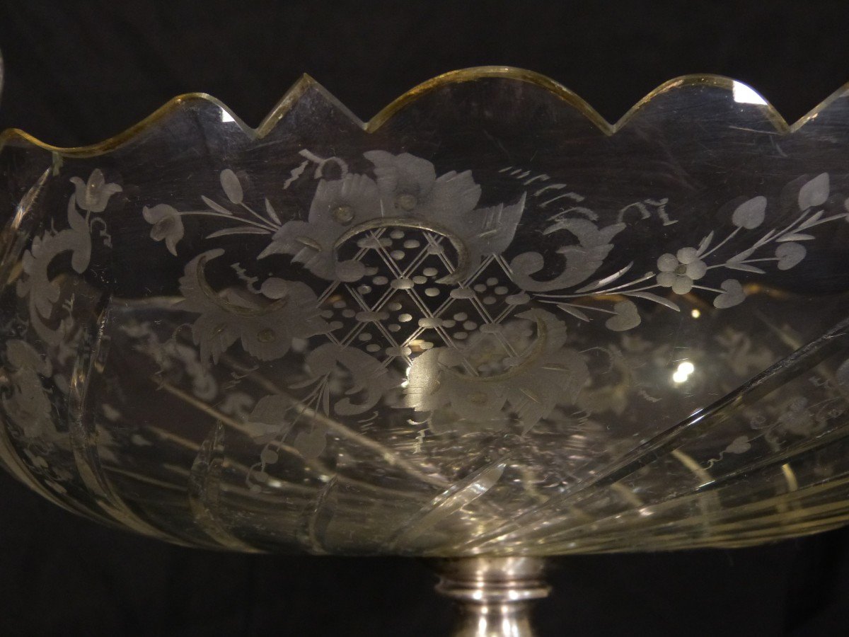 Engraved Crystal Cup And Silver Table Center Napoleon III-photo-5