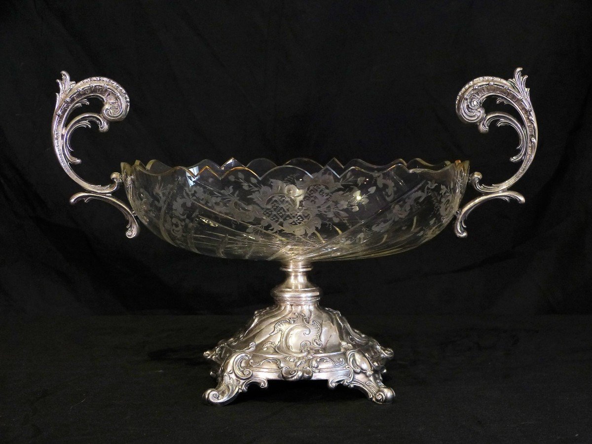 Engraved Crystal Cup And Silver Table Center Napoleon III