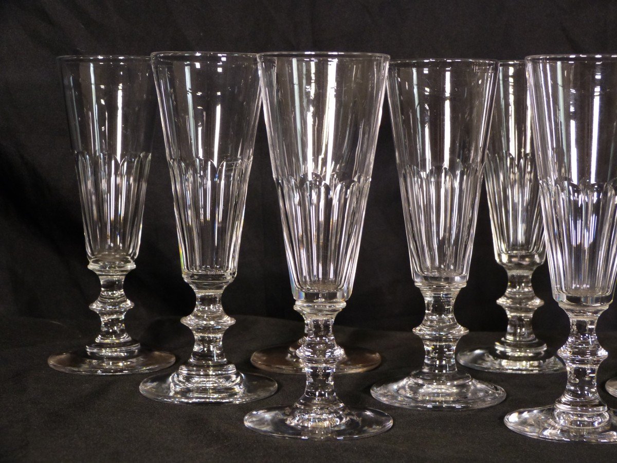 Rare Series Of 12 Champagne Flutes In Cut Crystal 19th-photo-2